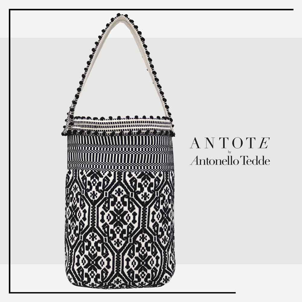 BULTEI Rombi - Ethically Crafted Sardinian Jacquard Woven Cotton Bag: Sustainable Elegance with Redefined Quality in CREAM and BLACK