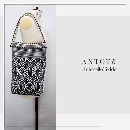 BULTEI Rombi - Ethically Crafted Sardinian Jacquard Woven Cotton Bag: Sustainable Elegance with Redefined Quality in CREAM and BLACK
