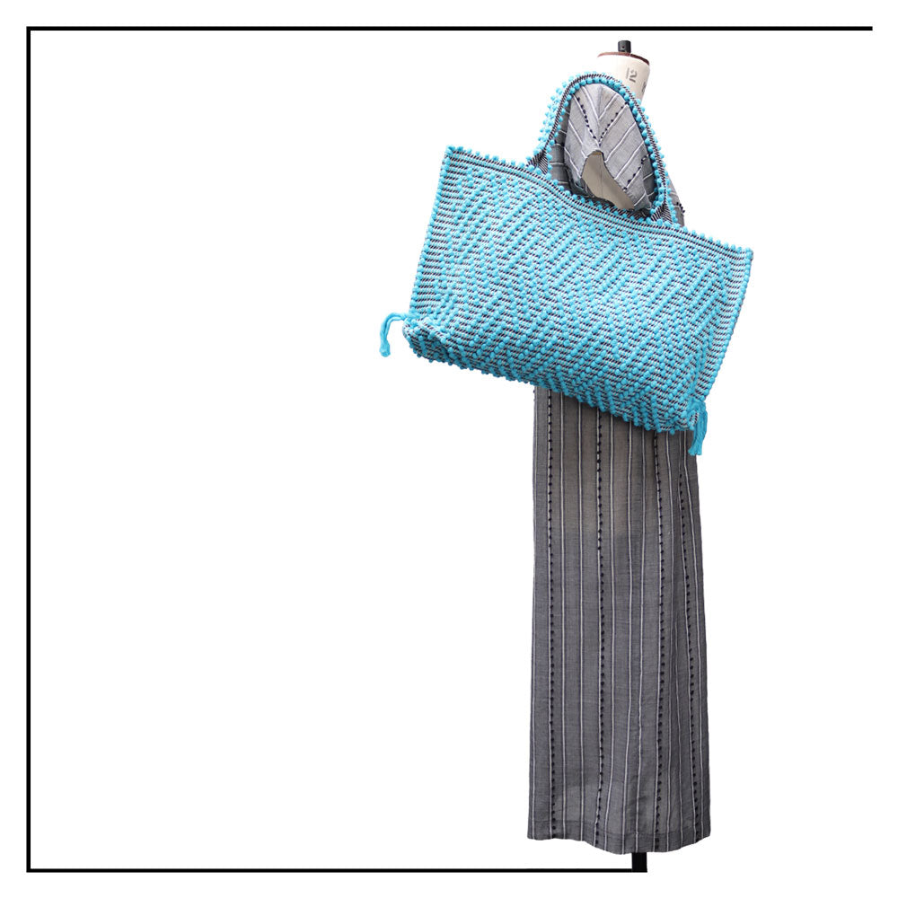 CAPRICCIOLI Medium ZigZag - Eco-conscious handwoven medium tote handbag - Turquoise