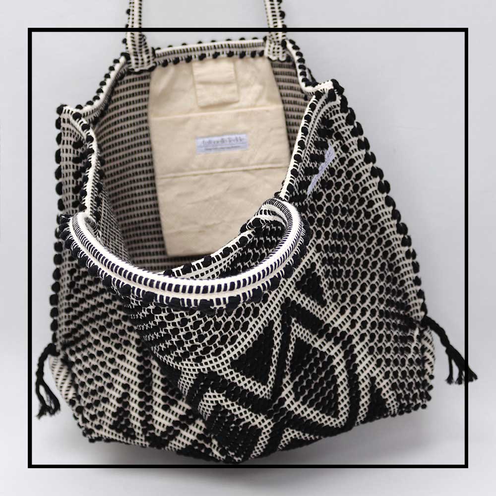 CAPRICCIOLI LARGE Rombi - Sustainable handwoven large tote handbag - BLACK bag