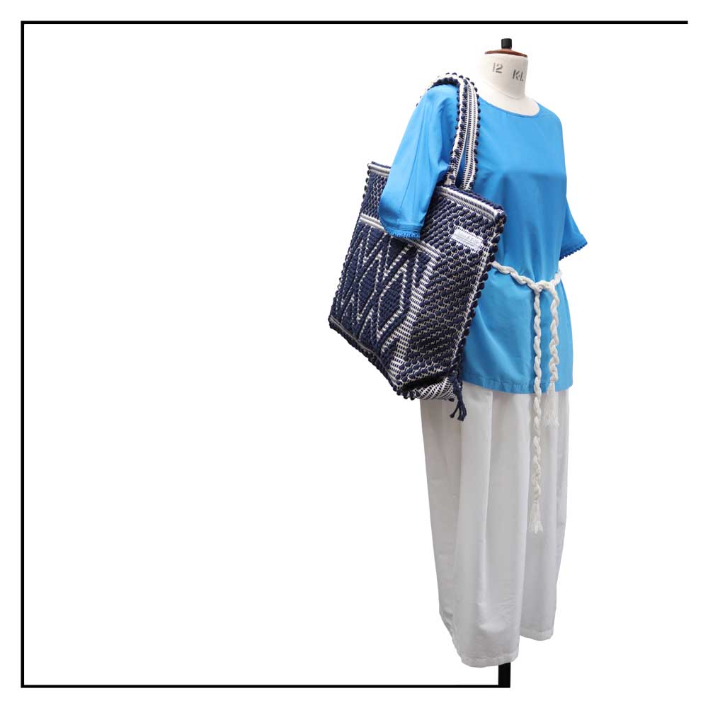 CAPRICCIOLI LARGE Rombi - Sustainable handwoven large tote handbag - BLUE bag