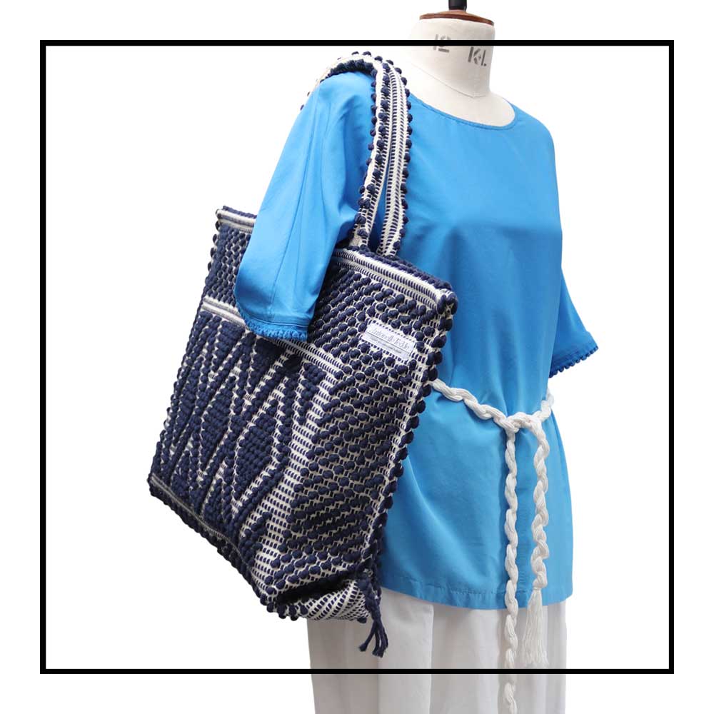 CAPRICCIOLI LARGE Rombi - Sustainable handwoven large tote handbag - BLUE bag