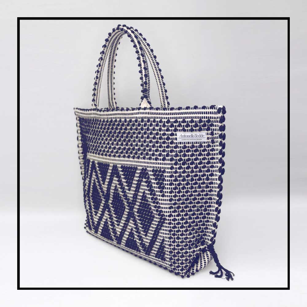 CAPRICCIOLI LARGE Rombi - Sustainable handwoven large tote handbag - BLUE bag