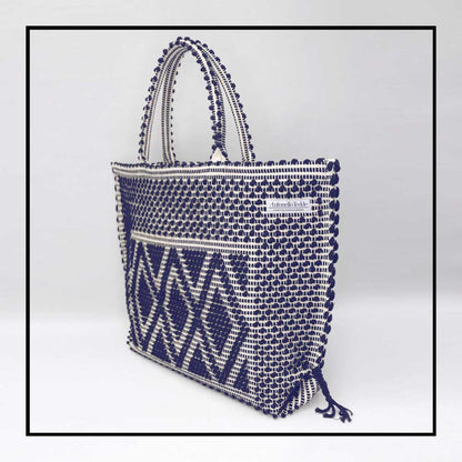CAPRICCIOLI LARGE Rombi - Sustainable handwoven large tote handbag - BLUE bag
