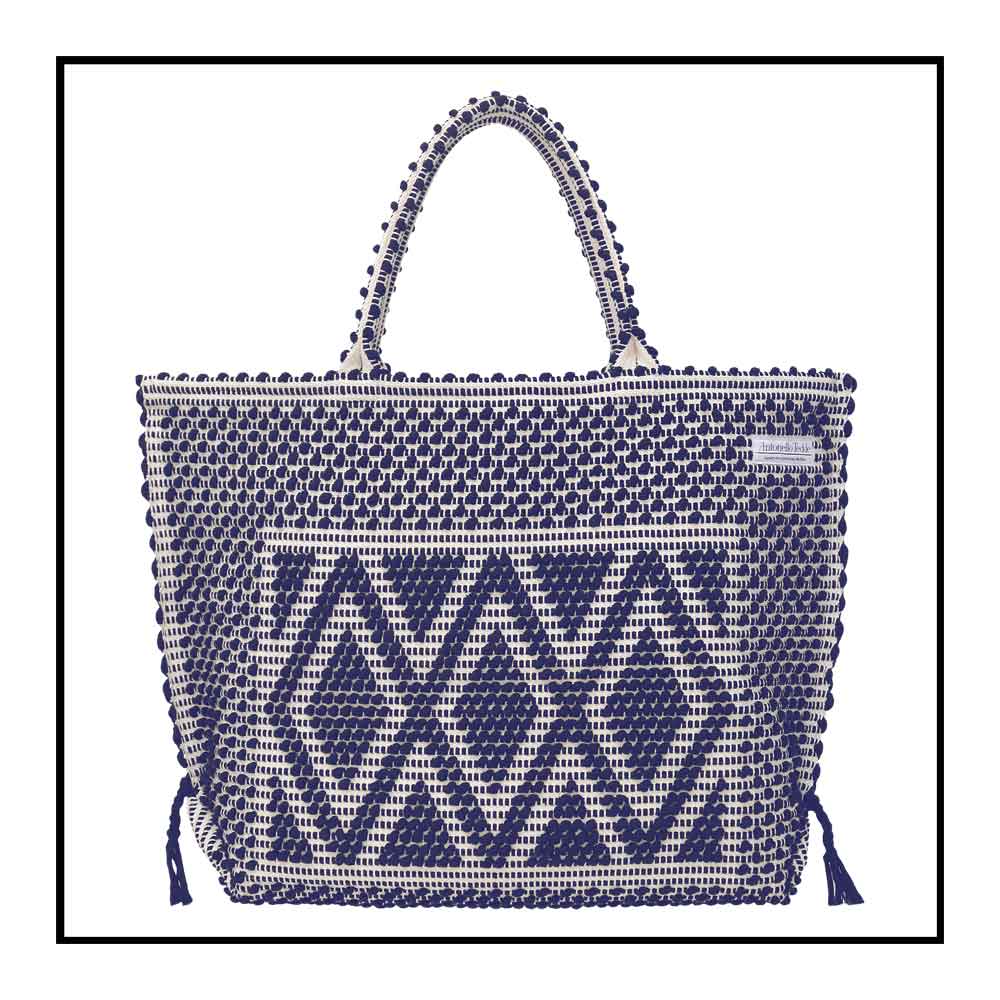 Newport Striped Fabric Handle Straw Bag