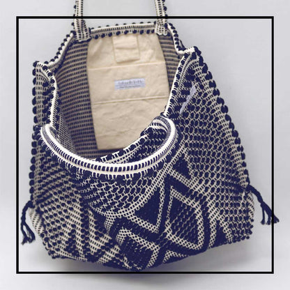 CAPRICCIOLI LARGE Rombi - Sustainable handwoven large tote handbag - BLUE bag