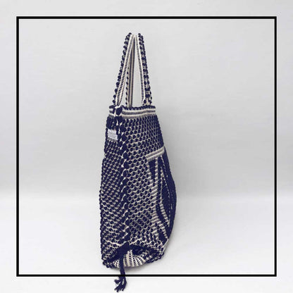 CAPRICCIOLI LARGE Rombi - Sustainable handwoven large tote handbag - BLUE bag