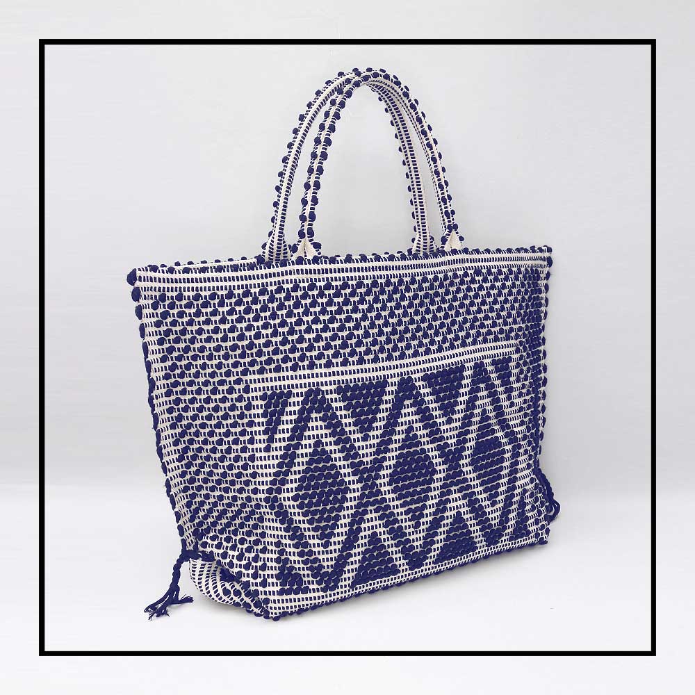 CAPRICCIOLI LARGE Rombi - Sustainable handwoven large tote handbag - BLUE bag