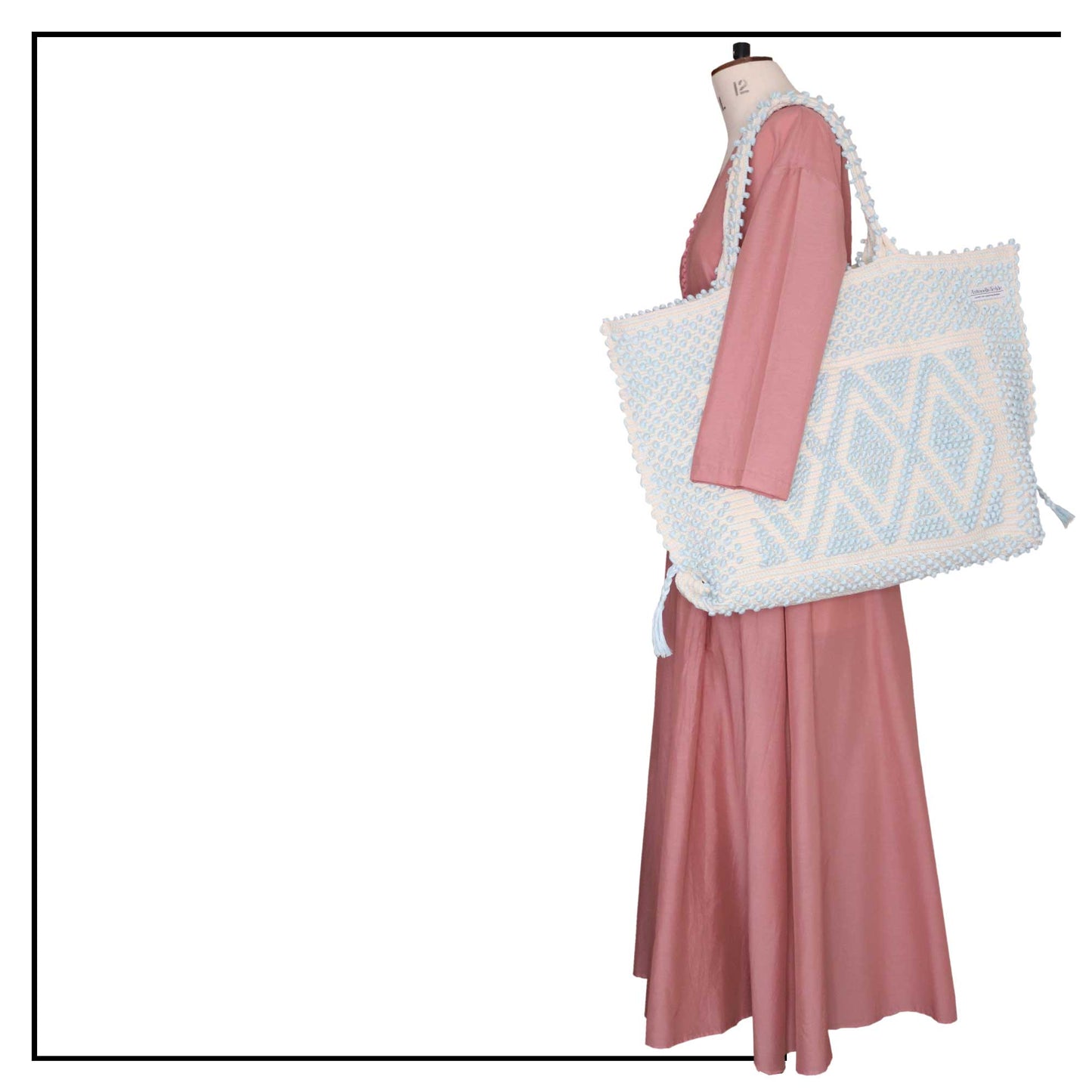Capriccioli Large Tote - Sustainable handwoven large tote fashion handbag - LIGHT GREY with CREAM bag