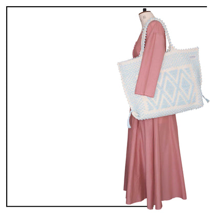 Capriccioli Large Tote - Sustainable handwoven large tote fashion handbag - LIGHT GREY with CREAM bag