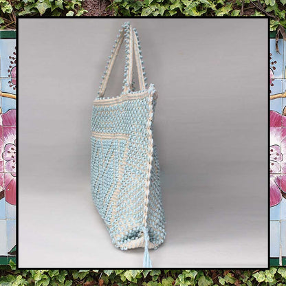 CAPRICCIOLI LARGE Rombi Tote - Sustainable handwoven large tote fashion handbag - LIGHT GREY with CREAM bag