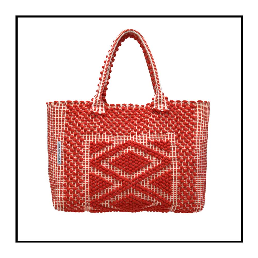 URTEI Rombi. Ethically Crafted Sardinian Handwoven Cotton tote: Sustainable Elegance preserving traditions CORAL bag