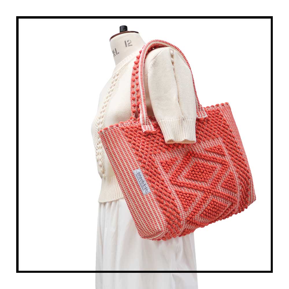 URTEI Rombi. Ethically Crafted Sardinian Handwoven Cotton tote: Sustainable Elegance preserving traditions CORAL bag