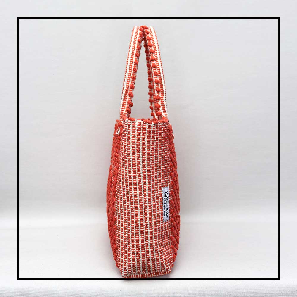 URTEI Rombi. Ethically Crafted Sardinian Handwoven Cotton tote: Sustainable Elegance preserving traditions CORAL bag