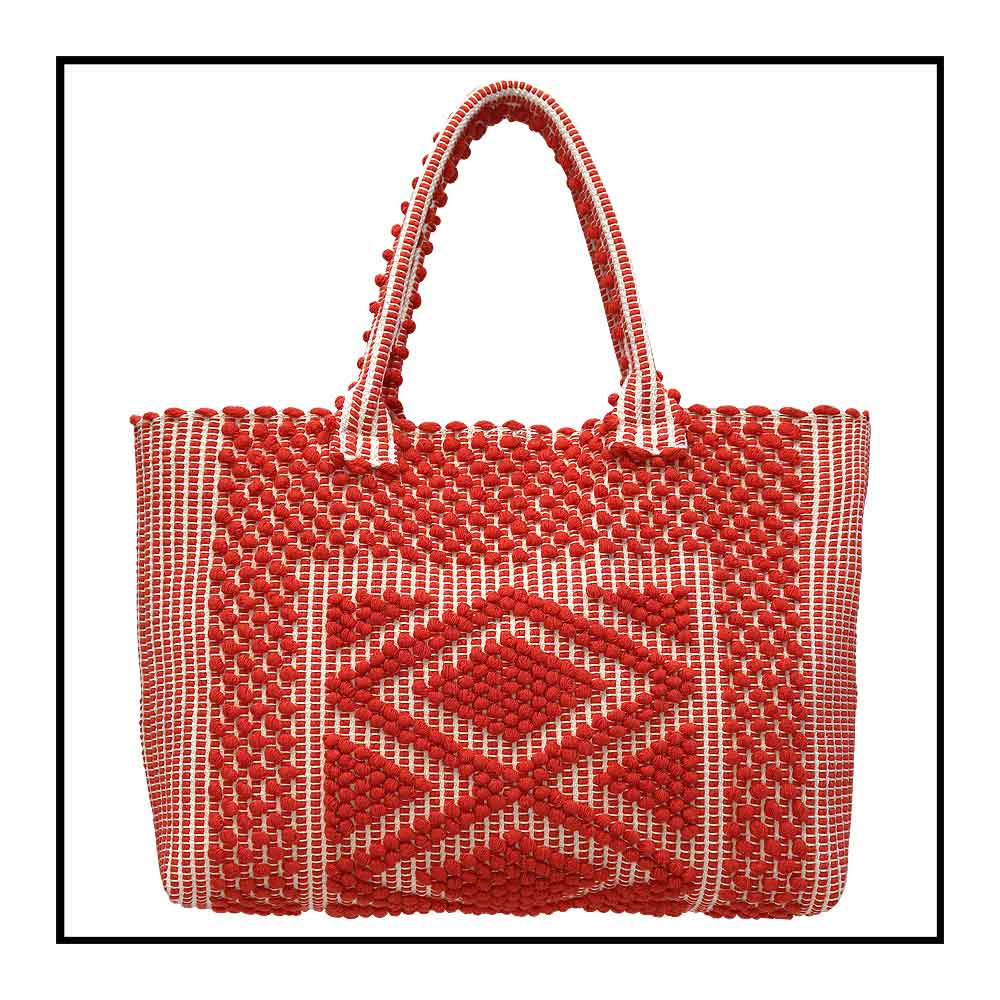 URTEI Rombi. Ethically Crafted Sardinian Handwoven Cotton tote: Sustainable Elegance preserving traditions CORAL bag