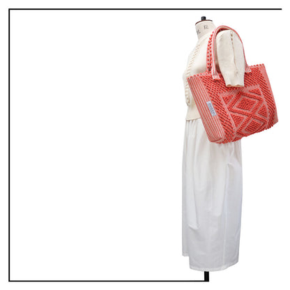 URTEI Rombi. Ethically Crafted Sardinian Handwoven Cotton tote: Sustainable Elegance preserving traditions CORAL bag