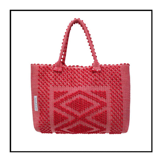 URTEI Rombi. Ethically Crafted Sardinian Handwoven Cotton tote: Sustainable Elegance preserving traditions RED bag