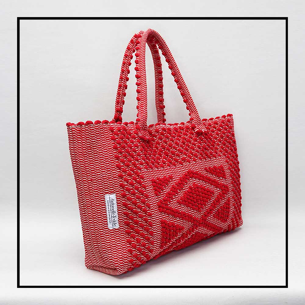 URTEI Rombi. Ethically Crafted Sardinian Handwoven Cotton tote: Sustainable Elegance preserving traditions RED bag