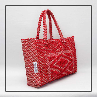 URTEI Rombi. Ethically Crafted Sardinian Handwoven Cotton tote: Sustainable Elegance preserving traditions RED bag