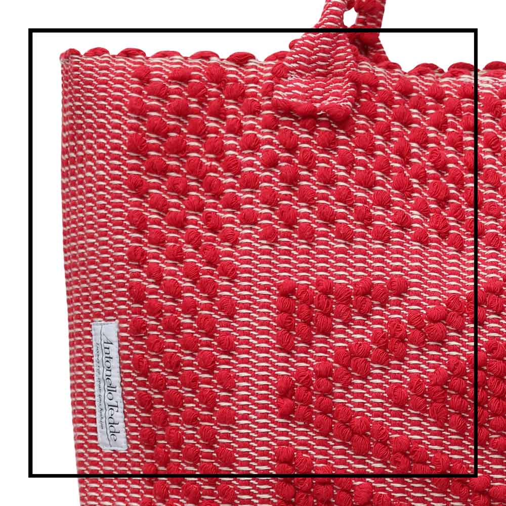 URTEI Rombi. Ethically Crafted Sardinian Handwoven Cotton tote: Sustainable Elegance preserving traditions RED bag