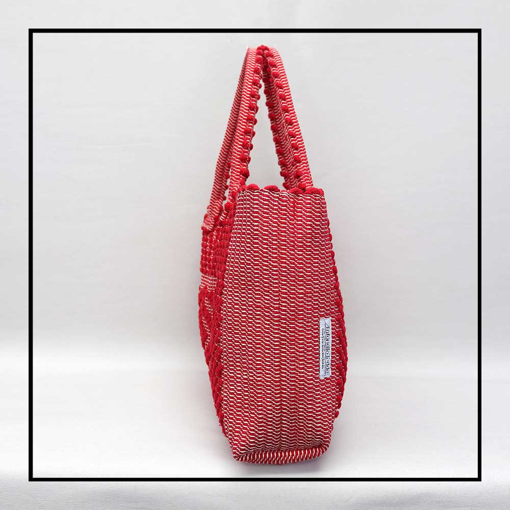 URTEI Rombi. Ethically Crafted Sardinian Handwoven Cotton tote: Sustainable Elegance preserving traditions RED bag
