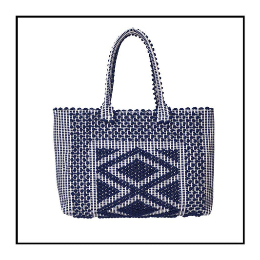 Urtei Rombi - Ethically Crafted Sardinian Handwoven Cotton tote: Sustainable Elegance preserving traditions BLUE WHITE bag