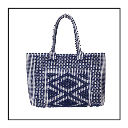 Urtei Rombi - Ethically Crafted Sardinian Handwoven Cotton tote: Sustainable Elegance preserving traditions BLUE WHITE bag