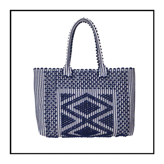 Urtei Rombi - Ethically Crafted Sardinian Handwoven Cotton tote: Sustainable Elegance preserving traditions BLUE WHITE bag