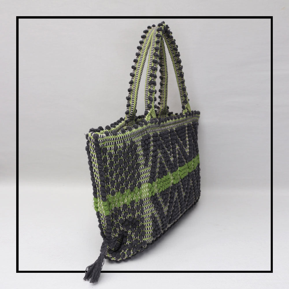 CAPRICCIOLI Medium - Eco-conscious handwoven medium tote handbag - Grey and Green