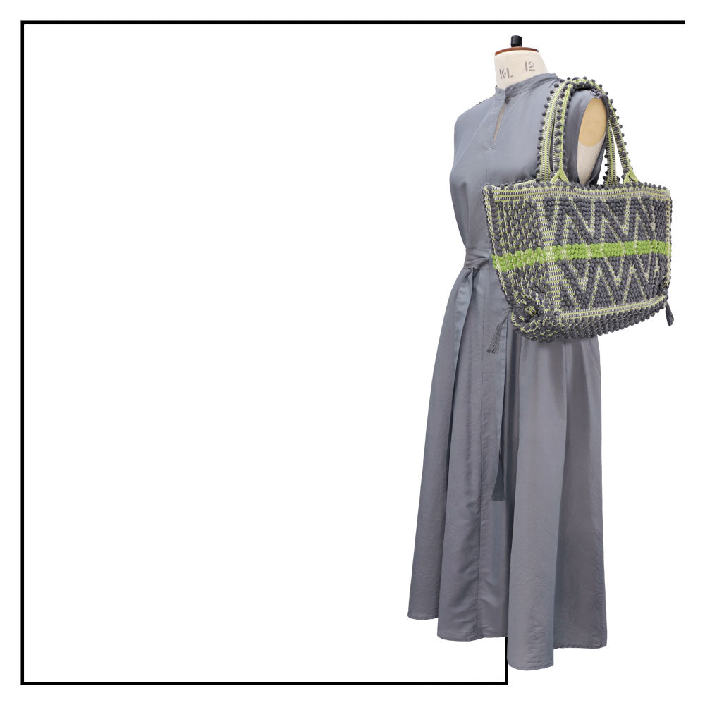 CAPRICCIOLI Medium - Eco-conscious handwoven medium tote handbag - Grey and Green
