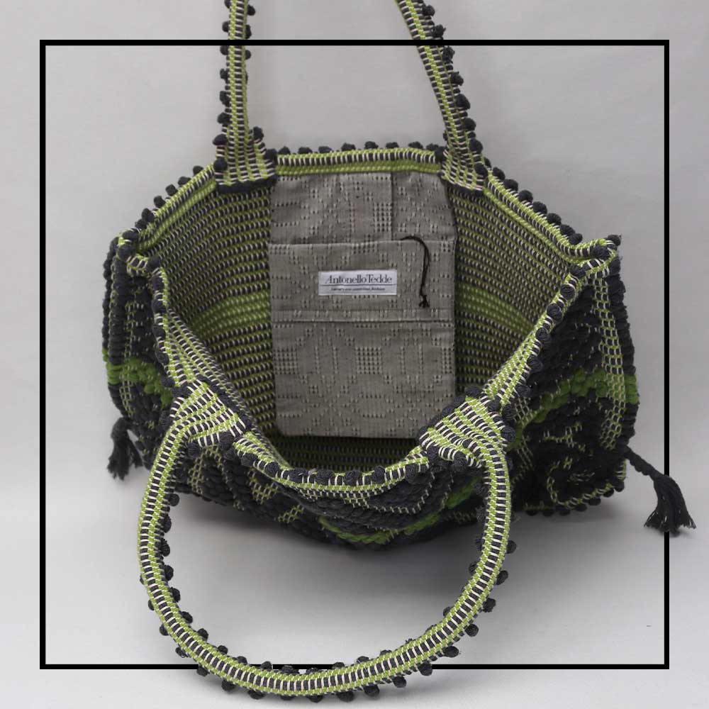 CAPRICCIOLI Medium - Eco-conscious handwoven medium tote handbag - Grey and Green