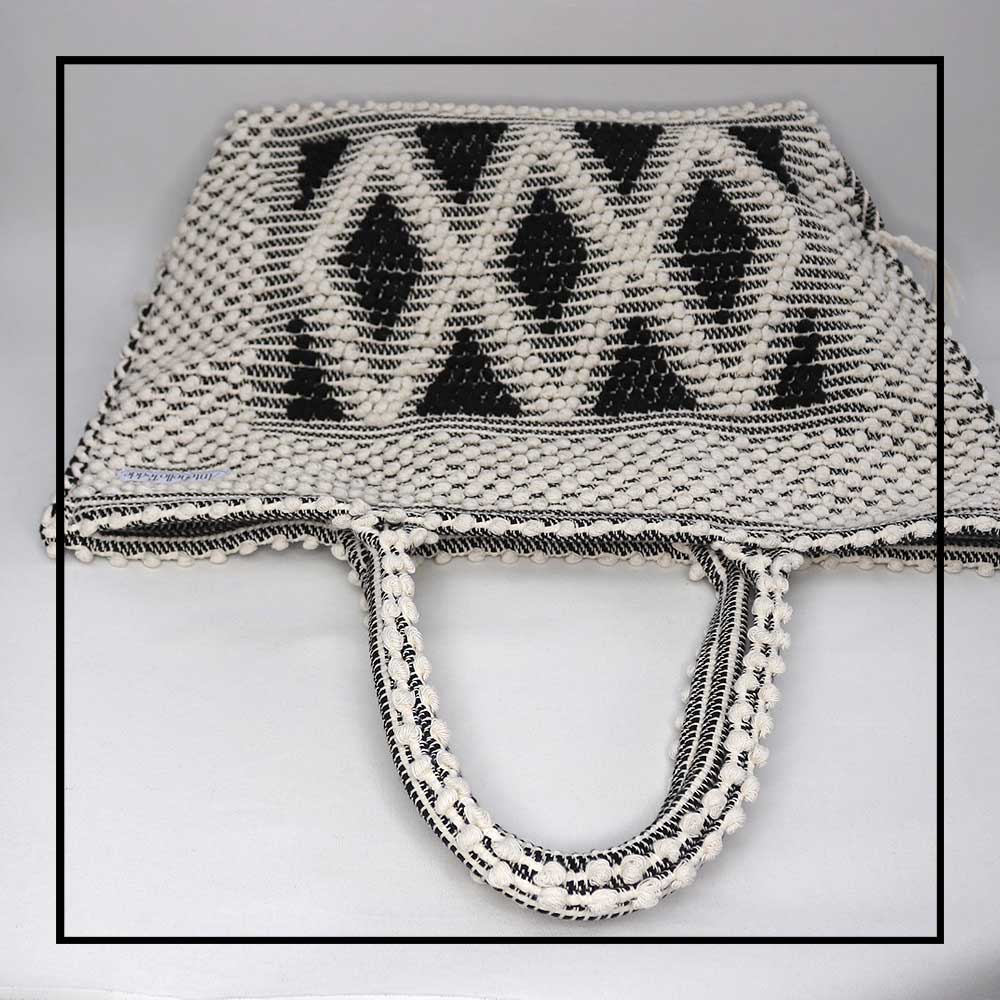 Tote flat view (opening) Sustainable tote - summer bag - luxury handbag - handwoven black and white tote made in Italy by hand • timeless individualistic fashion • eco-friendly fashion • socially responsible, lasting fashion, 