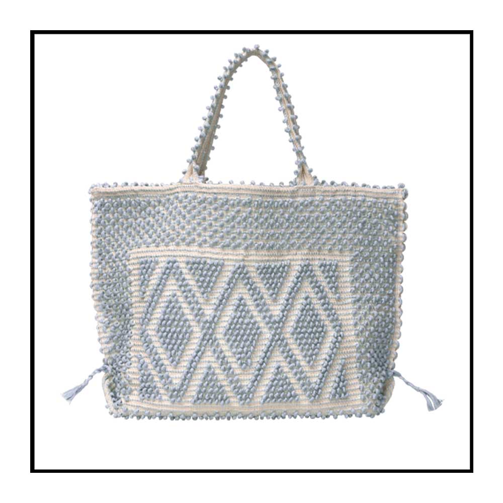 CAPRICCIOLI LARGE Rombi Tote - Sustainable handwoven large tote fashion handbag - LIGHT GREY with CREAM bag